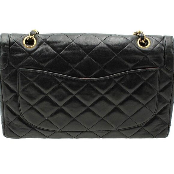 Authentic CHANEL CC Paris Limited Double Flap Lambskin Matelasse Chain Bag Black - Picture 3 of 11